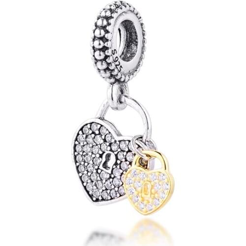Fits for Pandora Charms Bracelets Love Locks Beads 100% 925 Sterling Silver Jewelry with Clear CZ Free Shipping