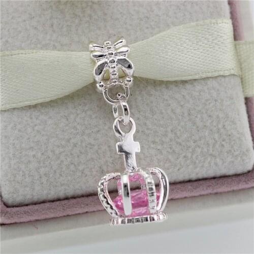 8 colors crown pendant fit Pandora doar Charm Bracelet & Necklace Authentic European Clear CZ Dangle Letter A pcdm flwz