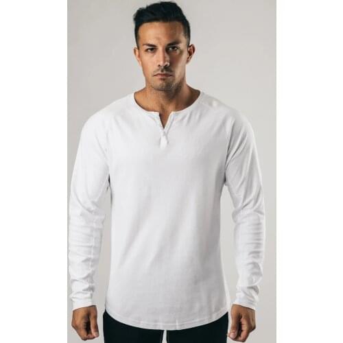 Casual Long sleeve Cotton T-shirt Men Gym Fitness Bodybuilding Workout Slim t shirt Male Solid Tee Tops Sport Training Clothing