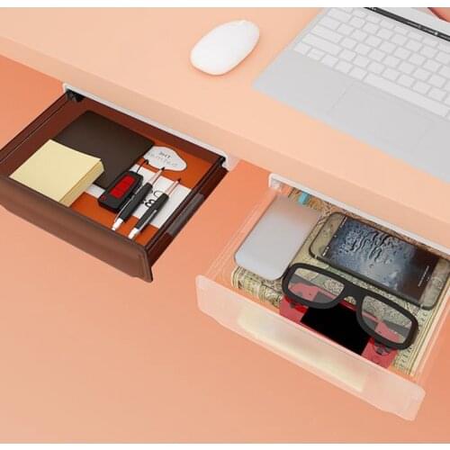 Transparent Office Desktop Student Desk Pen Stationery Sundries Paste Type Drawer Under The Table Plastic Drawer Storage Box