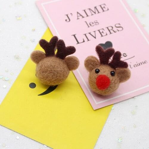 QDRR Wool felt poker DIY finished elk Decoration Christmas cartoon deer head pendant brooch hair accessories #99