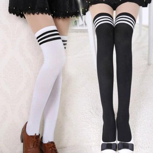 Sexy Black White Striped JK Long Socks Women Over Knee Thigh High Socks Over The Knee Stockings For Ladies Girls Warm Knee Socks