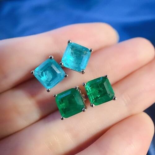 Artificial Paraiba Stone 925 Sterling Silver 7x7MM Emerald Cut Earrings Fashion Earrings Womens Wedding Jewelry Birthday Gift