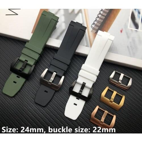 24mm black white army green Rubber Silicone band with Needle Buckle Watchband fit for Panerai strap Watch Accessories tool logo
