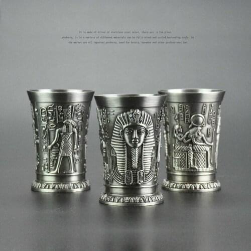 Ancient Egypt Myth Archaize Copper Cup Shot 3D Relief Cleopatra Rameses Rah Silvery Liquor Cocktail Wine Mug Whiskey Pint Glass