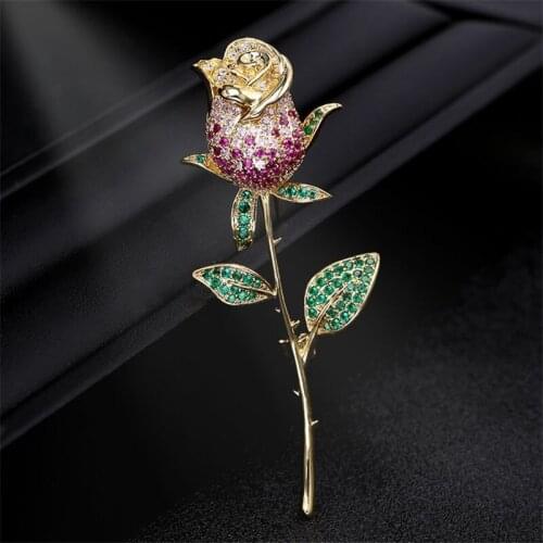 Temperament Tulip Flower Brooches Pins Design Cubic Zirconia Jewelry Romantic Valentines Day Gift Luxury Wedding Corsage
