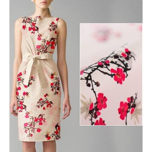 Red plum stretch small heavy silk cloth 25 mm 2018 new flower pattern silk fabric silk clothing wholesale