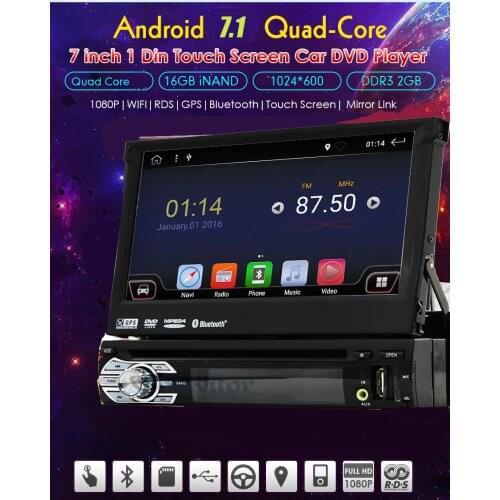 Universal 1 din Android 8.1 Quad Core Car DVD player GPS Wifi BT Radio 1GB RAM 16GB ROM16GB 4G SIM Network SWC RDS DAB MIC SD CD
