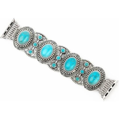 Vintage Turquoise Jewelry Stretch Bracelet for Apple Watch Band Series 5 4 3 2 1 Bohemia Strap for iWatch 44mm 42mm 40 38mm Belt