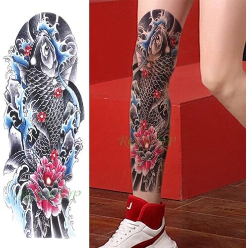 Waterproof Temporary Tattoo Sticker carp fish Japanese style water flower full arm fake tatto flash sleeve tatoo for men women