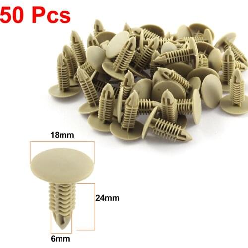 X Autohaux 50Pcs 6Mm Hole Beige Push Plastic Rivets Fastener Door Trim Panel Clip For Car Auto