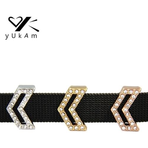 YUKAM Pave Keys Crystal Rhinestone Chevron Cut Out Slide Charms Keeper for Leather Wrap Bracelets DIY Jewelry Accessories Making