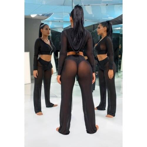 Womens Beach Mesh Bikini Cover Up Swimwear Transparent Long Pant Trousers Exotic Pants Plus size Oversize