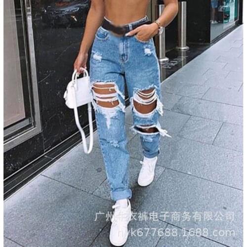 Womens jeans spring straight-leg pants urban casual washed mid-waist denim blue trousers women