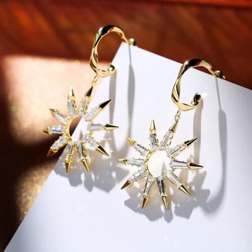 Trendy Female White Crystal Drop Earring Charm Sterling Silver Gold Wedding Earrings For Women Luxury Sun Zircon Dangle Earrings