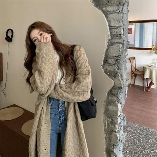 Autumn Winter Long Cardigan Women Single-Breasted V-Neck Solid Knitted Sweater Coats Female Loose Knitwear Clothes Tide G1352