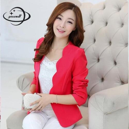 Yauamdb Women Blazer Spring Autumn Size S-2xl Female Solid Blazer Ladies Slim Jacket Casual One Button Short Coat Y44