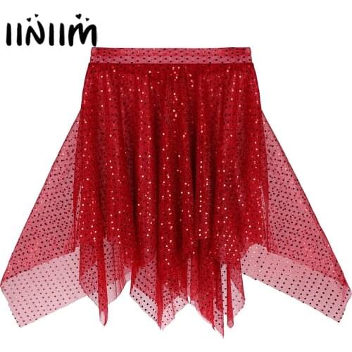 Women Glitter Gymnastics Leotard Dancewear Polka Dots Asymmetric Latin Dance Skirt Adult Performance Costume Femme Dance Skirt