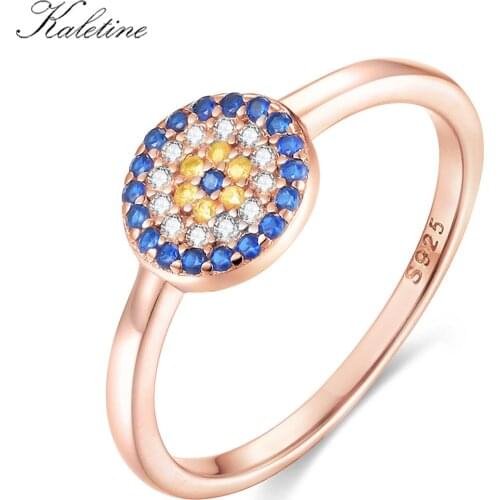 KALETINE Pure 925 Sterling Silver Ring Charm Round Blue CZ Finger Lucky Evil Eye Rings For Women Gift for Girl Turkey Jewelry
