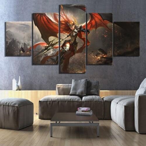 5 Piece HD Fantasy Art Picture Women Warrior Goddess Alliance Game Poster Paintings Wall Art for Home Decor