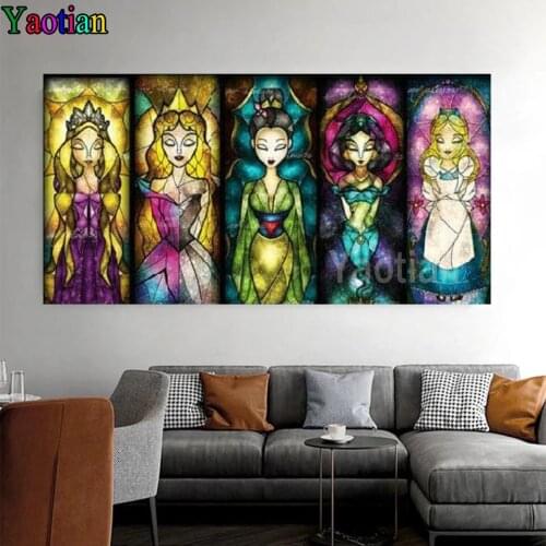 5D Diamond Embroidery Cartoon Princess Large Diy Diamond Painting Full Drill Picture Of Rhinestones Mosaic Home Decor