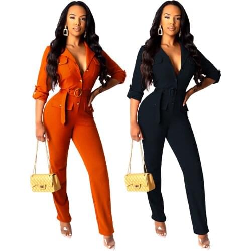 BKLD Sexy Jumpsuit Romper Long Sleeve Bodysuit Women V-Neck Turndown Collar Pocket 2019 Clubwear New Soild Loose Jumpsuit Women
