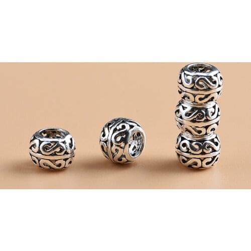 S925 sterling silver beads loose beads large hole hollow love beads handmade DIY beaded material bracelet accessories