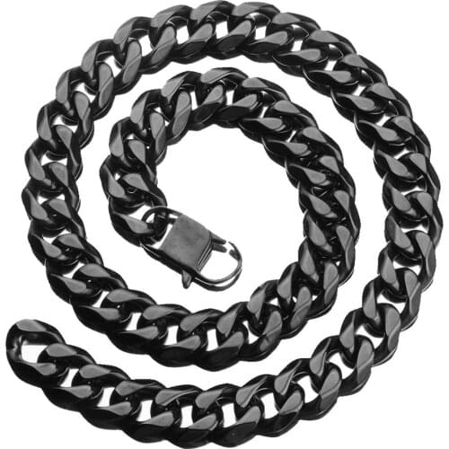Tiasri Mens Necklace Bracelet Chain Stainless Steel Black Color Necklace for Men Jewelry Gift 15/17mm Adjustable Tail Chain Link
