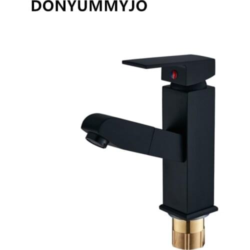 Black / Electroplating Pull Basin Faucet Hot and Cold Faucet Single Hole Copper Washable Head Telescopic Tap