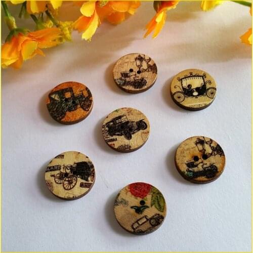 Wood Sewing Button Scrapbooking Round At Random Two Holes classic cars Pattern 20.0mm Dia,200 PCs,DIY Clothing Accessories