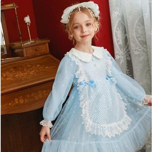 Children Party Dress For Girls Autumn Winter Birthday Wedding Party Clothes Gowns Fashion Mesh Puff Sleeve Ruffle Hem Ball Gowns