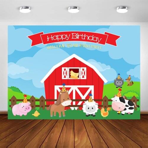 Farm Birthday Party Backdrop Kids Birthday Decorations Cartoon Animals Party Banner Photography Background for Photo Studio
