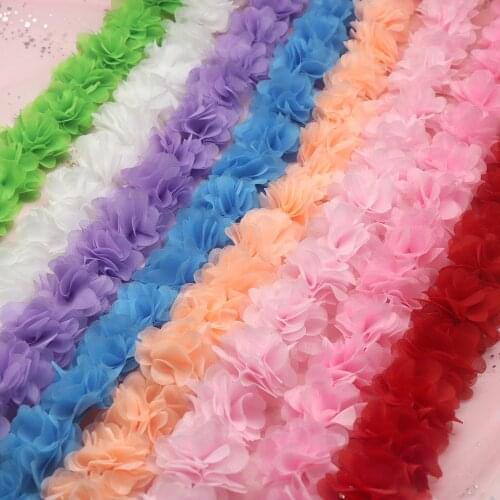 H737 5CM 26pcs flowers 3D Chiffon Cluster Flowers Lace Dress Decoration Lace Fabric Applique Trimming Sewing Supplies