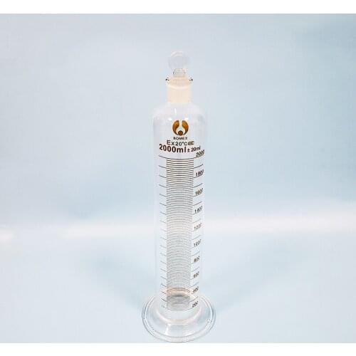 High borosilicate glass measuring cylinder with graduations and ground-in glass stopper,Capacity 2000ml,Laboratory Cylinder