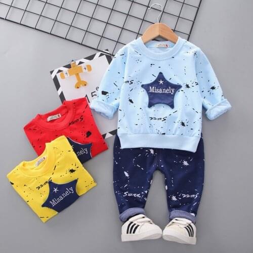 Autumn Kids Boy Clothes Set 2PCS/set Shirt Pant Suit Inkjet star Outfit pants Long Sleeve Children CARTOON Tracksuit Suit Sets