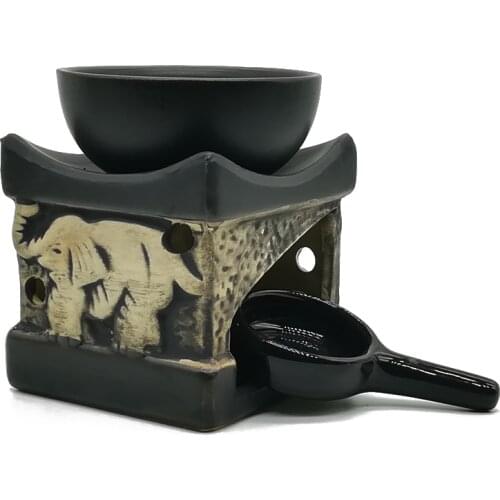 Essential Oil Lamp Black Color Thailand Style Elephant Ceramic Sandalwood Furnace Beauty Salon Hotel Aroma Burner Home Decor