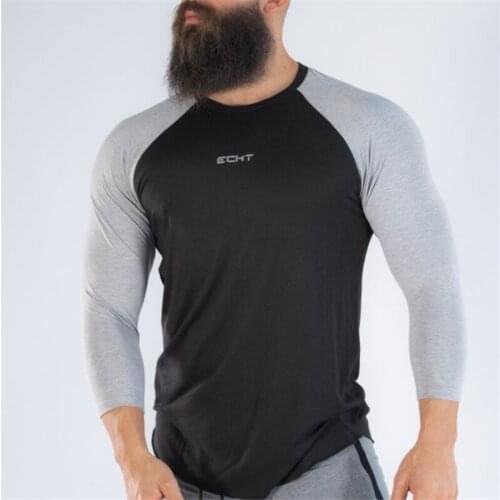 Men Quick Dry Stitching fashion Mens Exercise Casual T-Shirts Running Shirt Fitness Tight Printing leisure Gyms Sportswear TOP