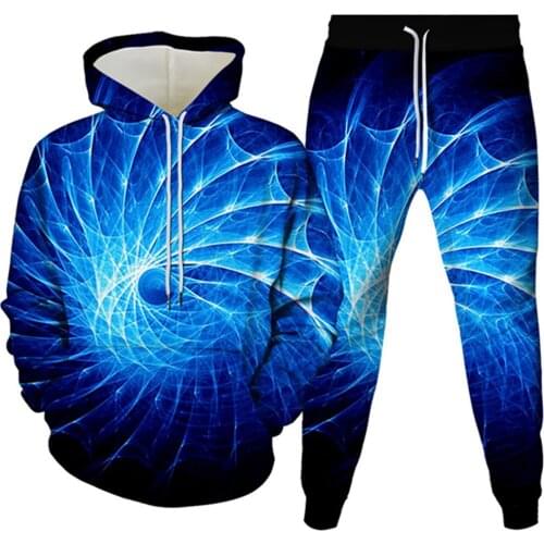 Men Creative Vortex 3D Print Tracksuit 2 Piece Sets Autumn Spring Women Pullover Hoodie+Long Pants Sports Suit Female Sweatshirt