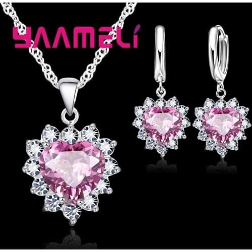 New Suit Heart Shape Fashion Women Wedding Silver Jewelry Set Crystal Earring Necklace Pendant Rhinestone Hot Sale