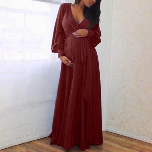 TELOTUNY maternity dress Women Pregnant Maternity V-Neck Long Sleeve Solid Ruffles Frenulum Sexy Dress L401030