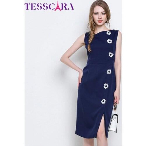 TESSCARA Women Summer Elegant Pencil Dress Festa High Quality Vintage Office Party Robe Femme Sleeveless Designer Tank Vestidos