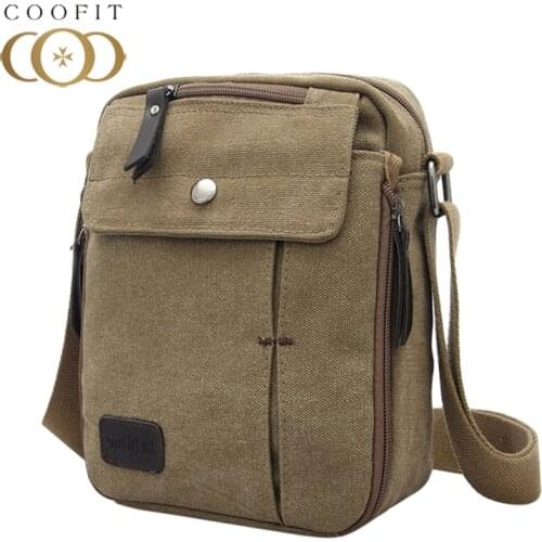 Coofit Casual Male Messenger Bags Multi Pocket Large Capacity Canvas Shoulder Bag For Travel Shopping Mens Leisure Satchel Bag