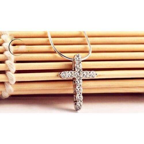 Simple Crystal Rhinestone Cross Pendant Necklace Chain Women Jewellery Collar Bone Chain