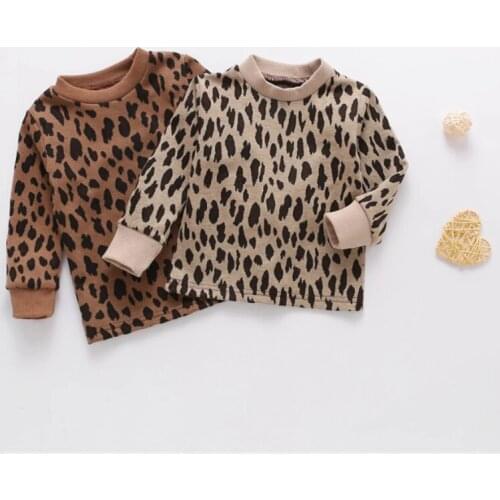 Children Pullover Baby Boy 12M-5T Leopard Printed Long Sleeve Upper Outer Garment Girls Crew Neck Sweater Spring Autumn Tops
