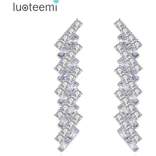 LUOTEEMI Stylish Long Geometric Stud Earrings for Women Party Shining AAA Clear Cubic Zircon Fashion Jewelry Brincos Gift