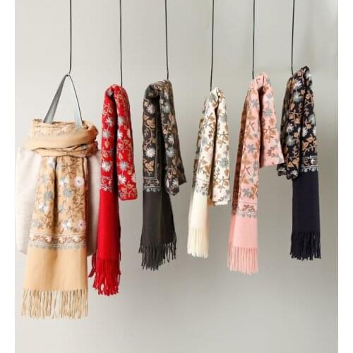 Autumn Winter New Warm Tassels Scarf Long Size Shawl Fashion Shawl Scarves Brand Women Embroidery Pashmina Cashmere Scarf