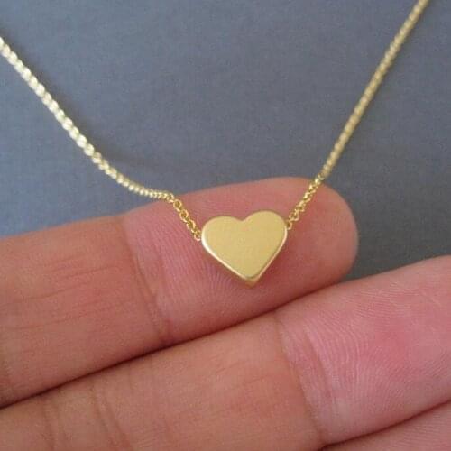 SMJEL New Valentines Day Tiny Love Heart Necklaces Pendants Long Chain Simple Heart Charm Necklaces Women Birthday Gift Bijoux