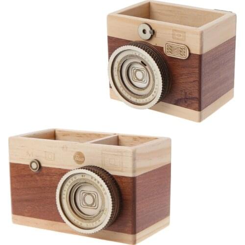 Creative Camera Pattern Wooden Pen Pencil Case Holder Stand Desktop Sundries Storage Box Multi Purpose Use