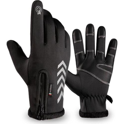 Men Women Cycling Gloves Autumn Winter Waterproof Slip Five Finger Touch Screen Night Riding Running Reflective Strip Gloves