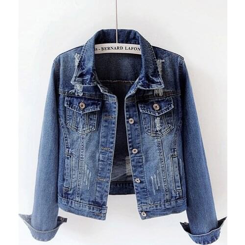Spring Plus size Slim Vintage Washed Blue Frayed Denim Jacket Women Chaqueta Mujer Short Jeans Jacket Female Student Outerwear